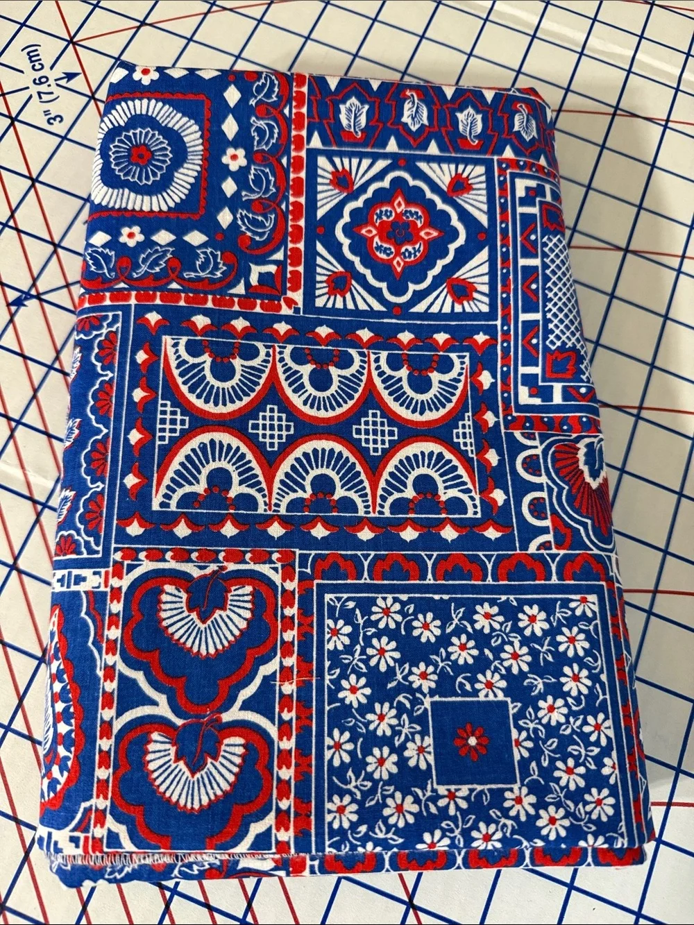 Vintage 1980s Red White Blue Patchwork Paisley Cotton Fabric 2⅓ Yards 44”